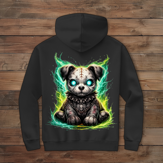 Herren Zipper Hoodie Unheimlicher zombifizierter Welpe mit Energie