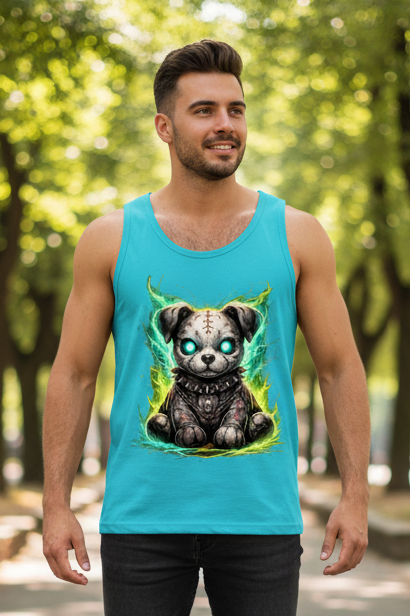 Herren Basic Tank Top Unheimlicher zombifizierter Welpe mit Energie