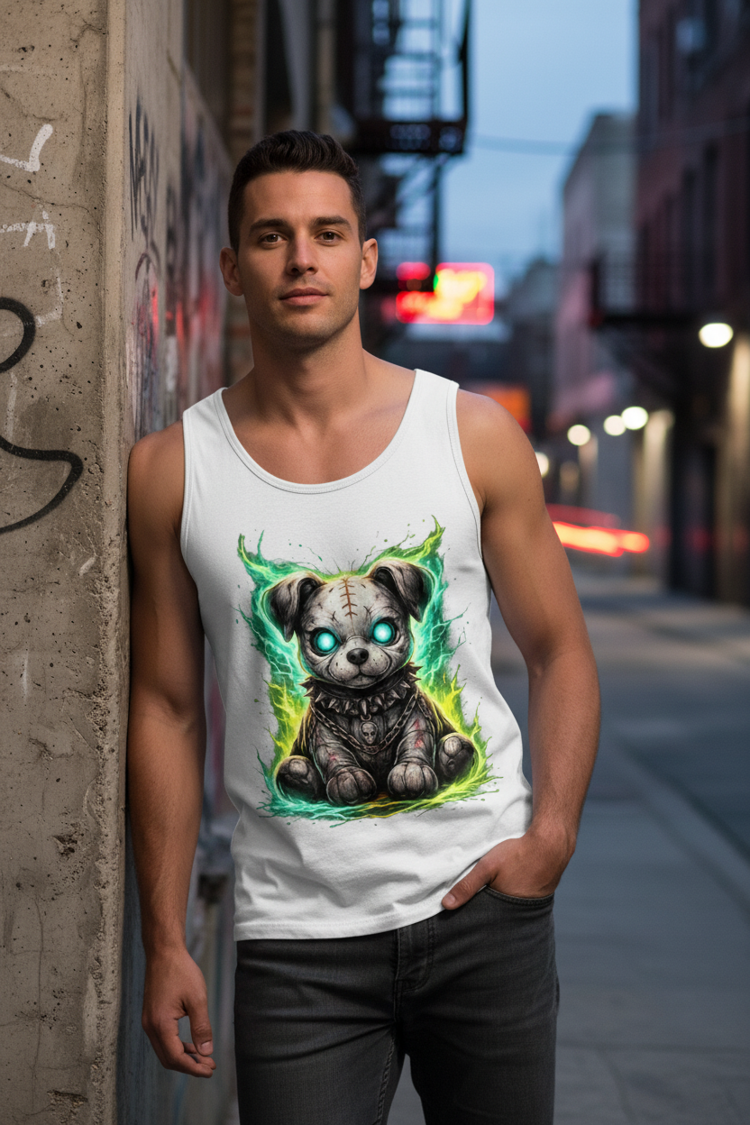 Herren Basic Tank Top Unheimlicher zombifizierter Welpe mit Energie