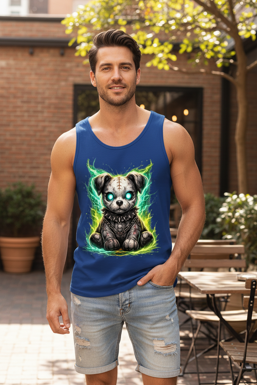Herren Basic Tank Top Unheimlicher zombifizierter Welpe mit Energie