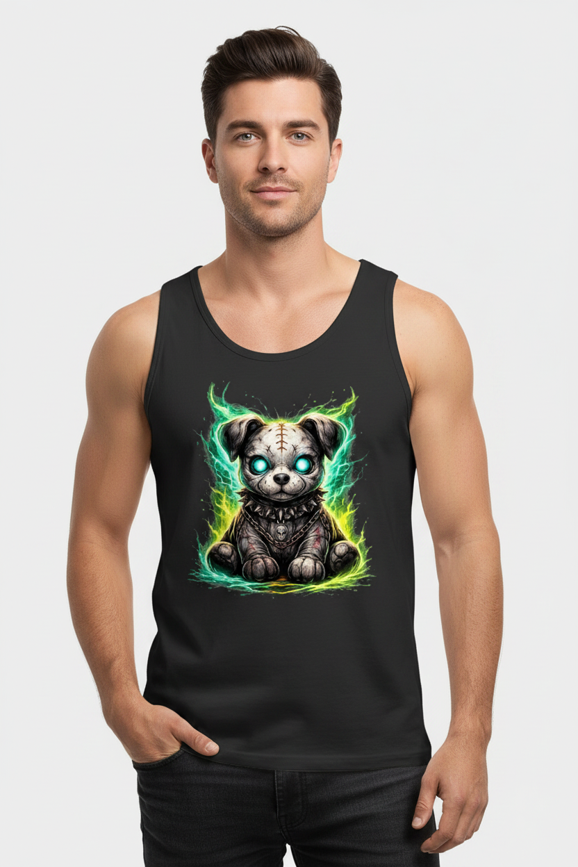 Herren Basic Tank Top Unheimlicher zombifizierter Welpe mit Energie