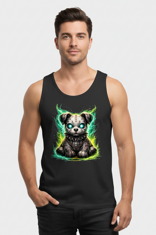 Herren Basic Tank Top Unheimlicher zombifizierter Welpe mit Energie