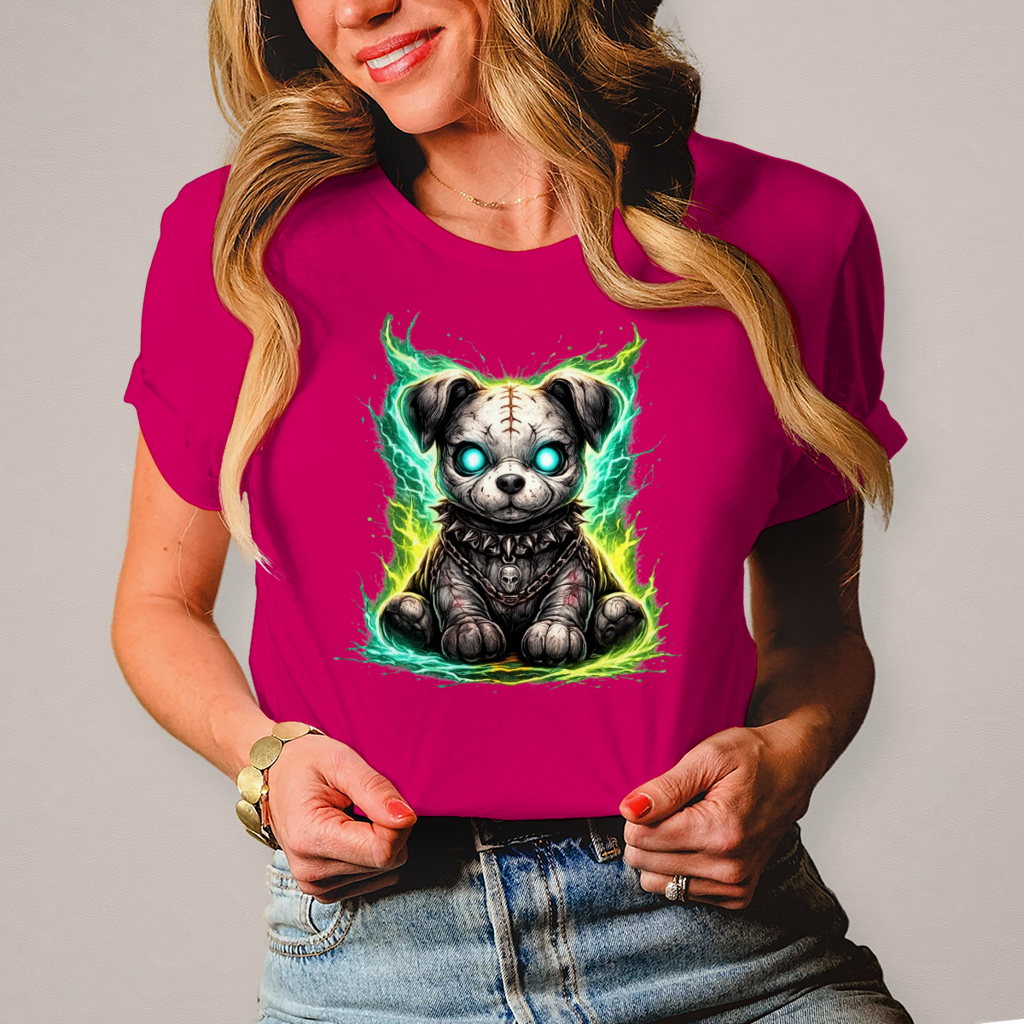Damen T-Shirt Unheimlicher zombifizierter Welpe mit Energie