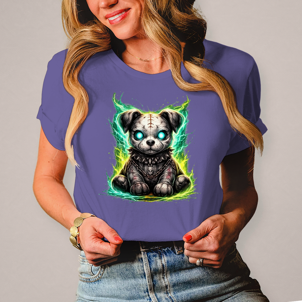 Damen T-Shirt Unheimlicher zombifizierter Welpe mit Energie