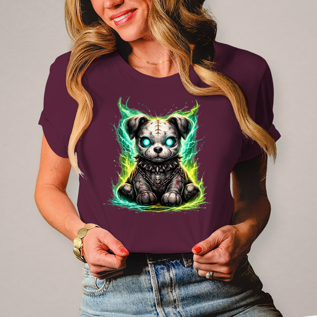 Damen T-Shirt Unheimlicher zombifizierter Welpe mit Energie
