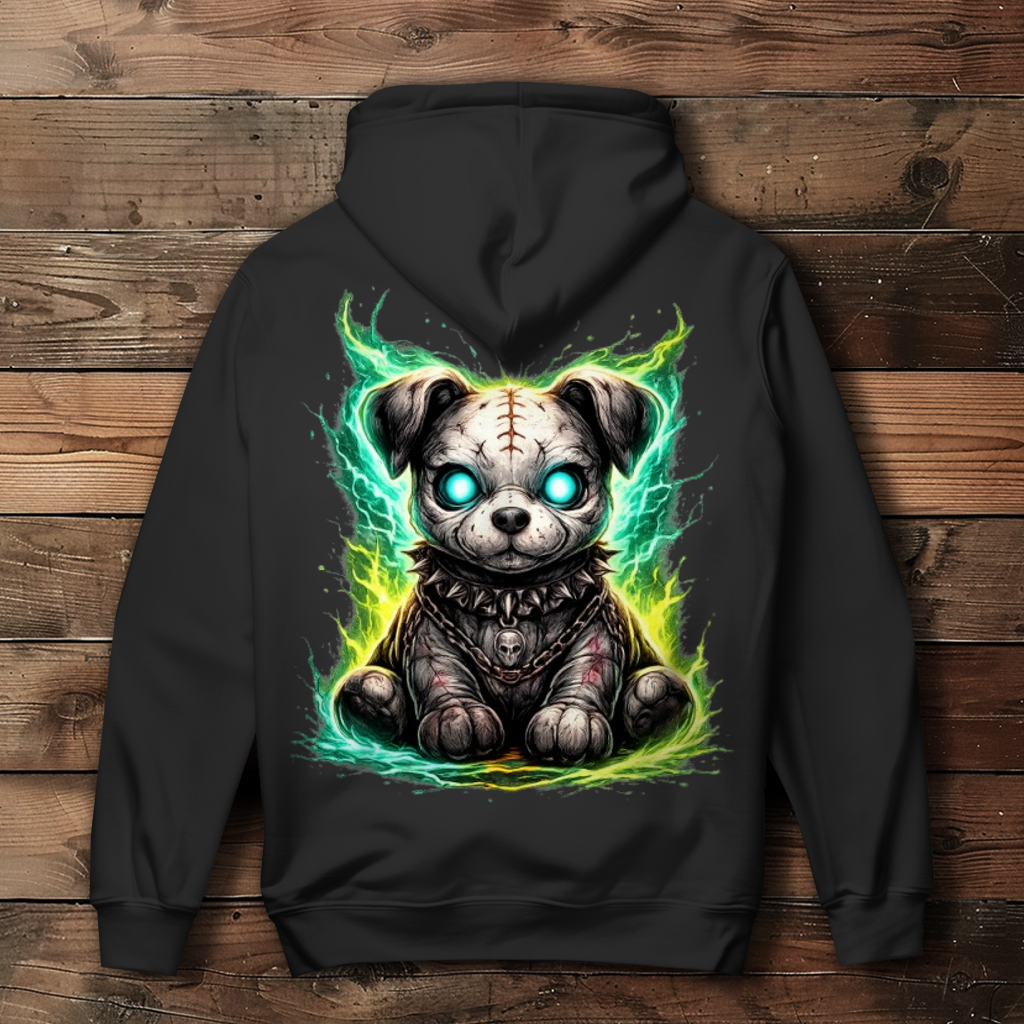 Damen Hoodie Unheimlicher zombifizierter Welpe mit Energie