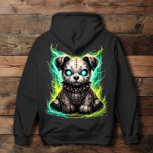 Damen Hoodie Unheimlicher zombifizierter Welpe mit Energie