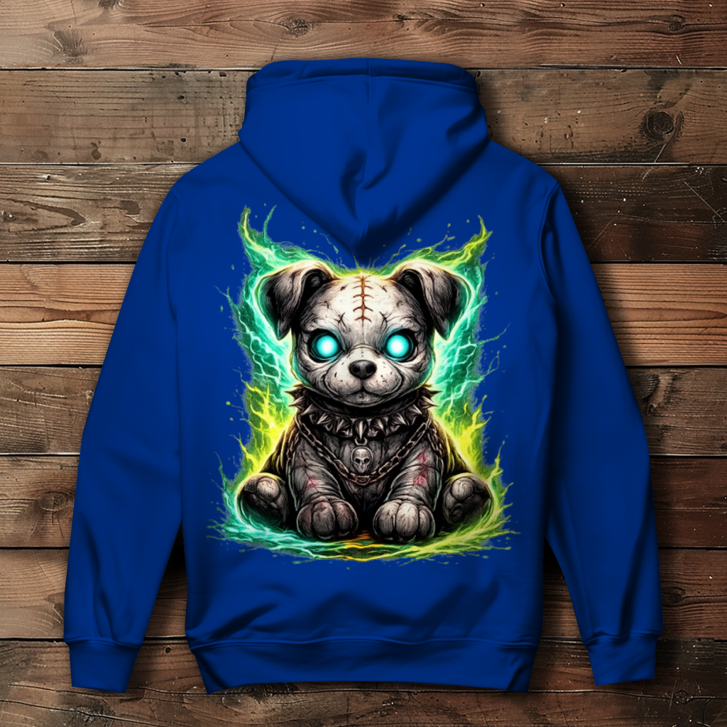 Damen Hoodie Unheimlicher zombifizierter Welpe mit Energie