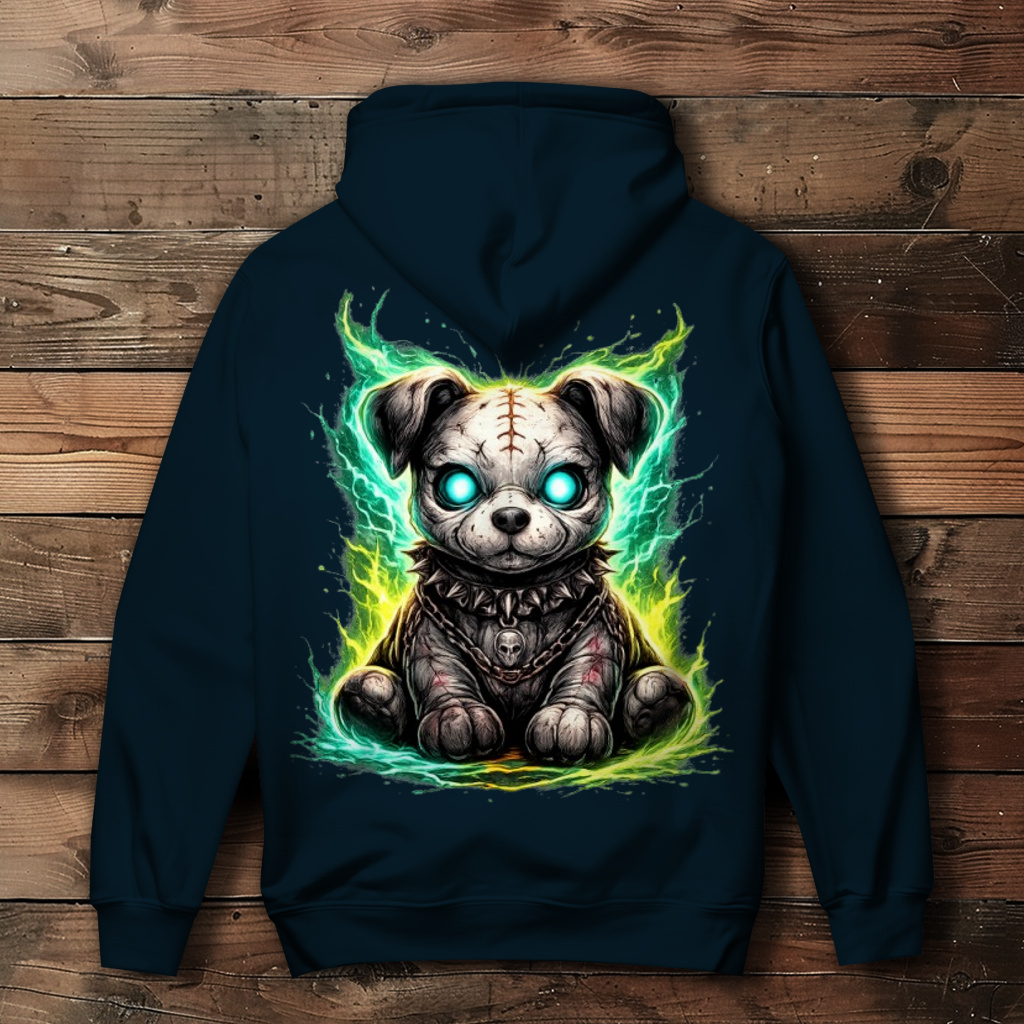 Damen Hoodie Unheimlicher zombifizierter Welpe mit Energie