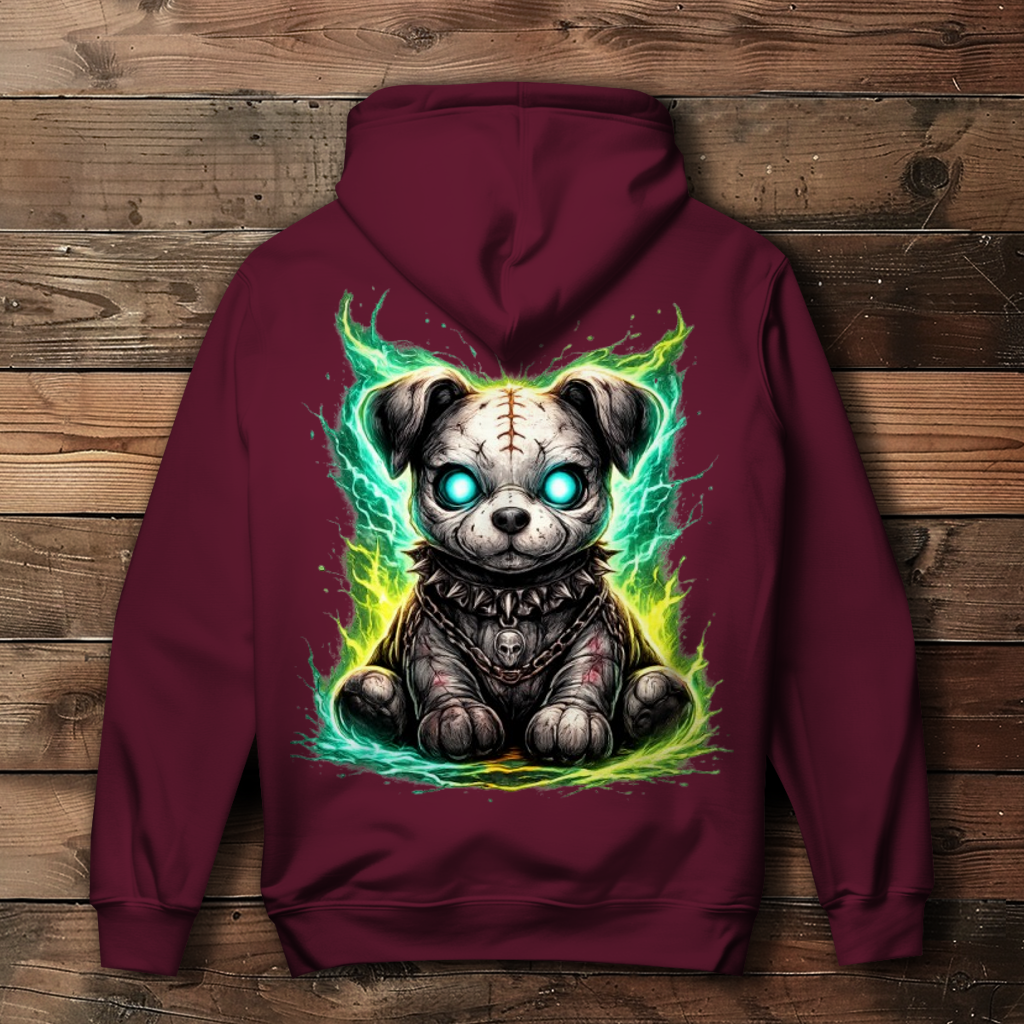 Damen Hoodie Unheimlicher zombifizierter Welpe mit Energie