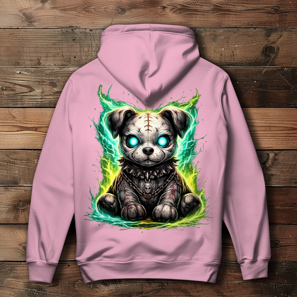 Damen Hoodie Unheimlicher zombifizierter Welpe mit Energie