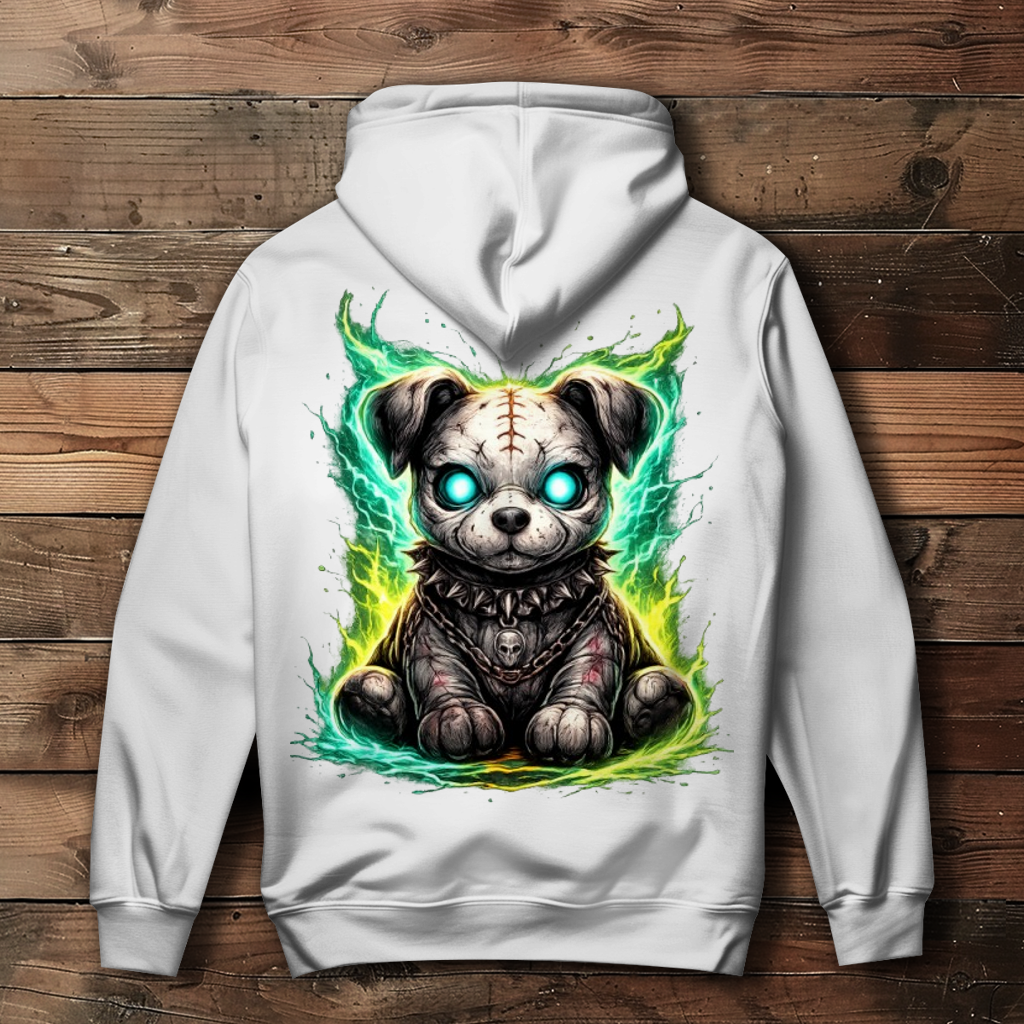 Damen Hoodie Unheimlicher zombifizierter Welpe mit Energie
