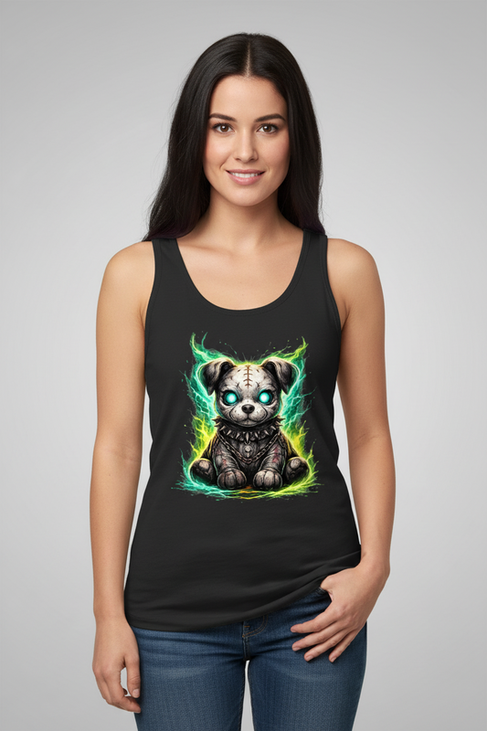 Damen Basic Tank Top Unheimlicher zombifizierter Welpe mit Energie
