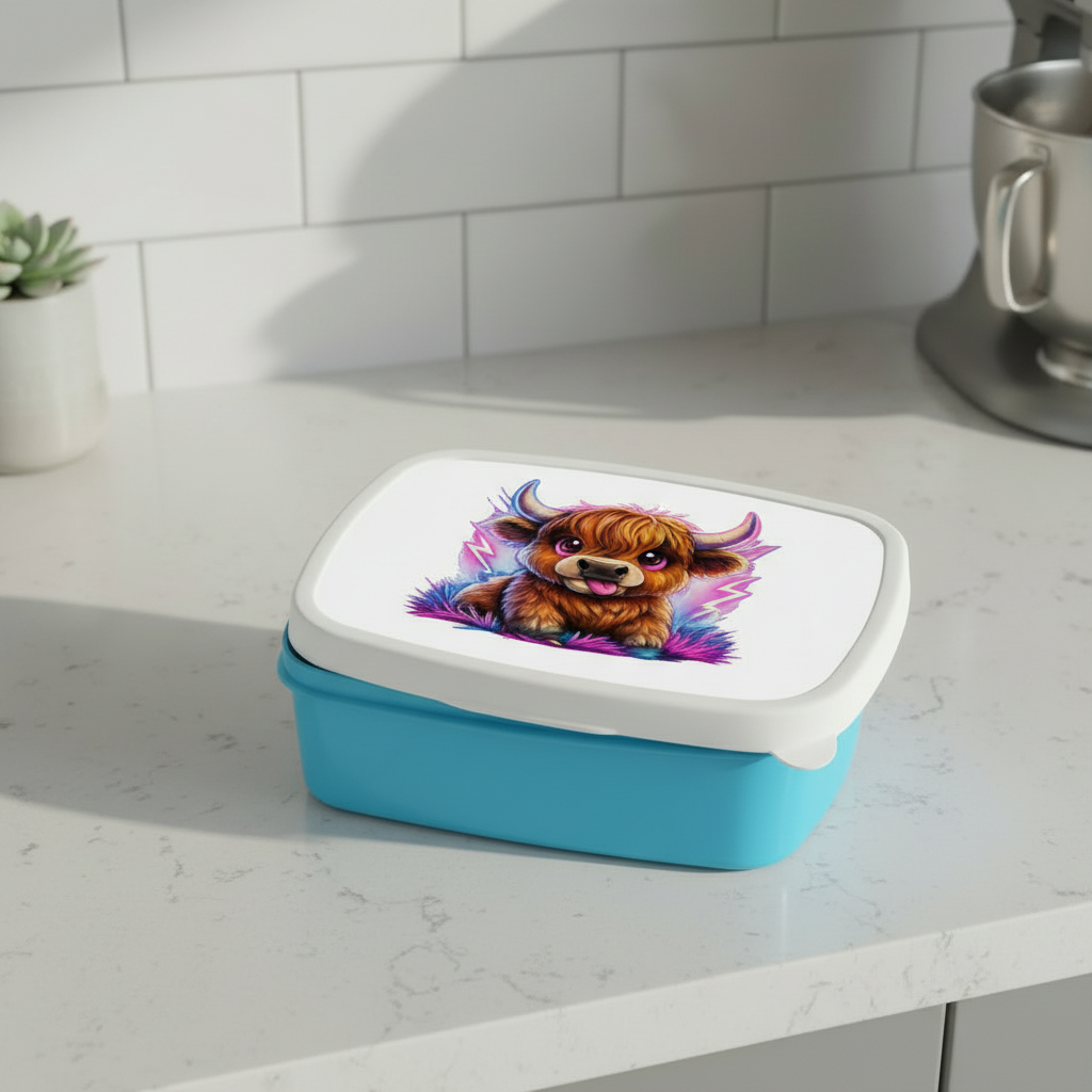 Lunchbox Verspielte Hochlandrinder mit leuchtenden Hörnern