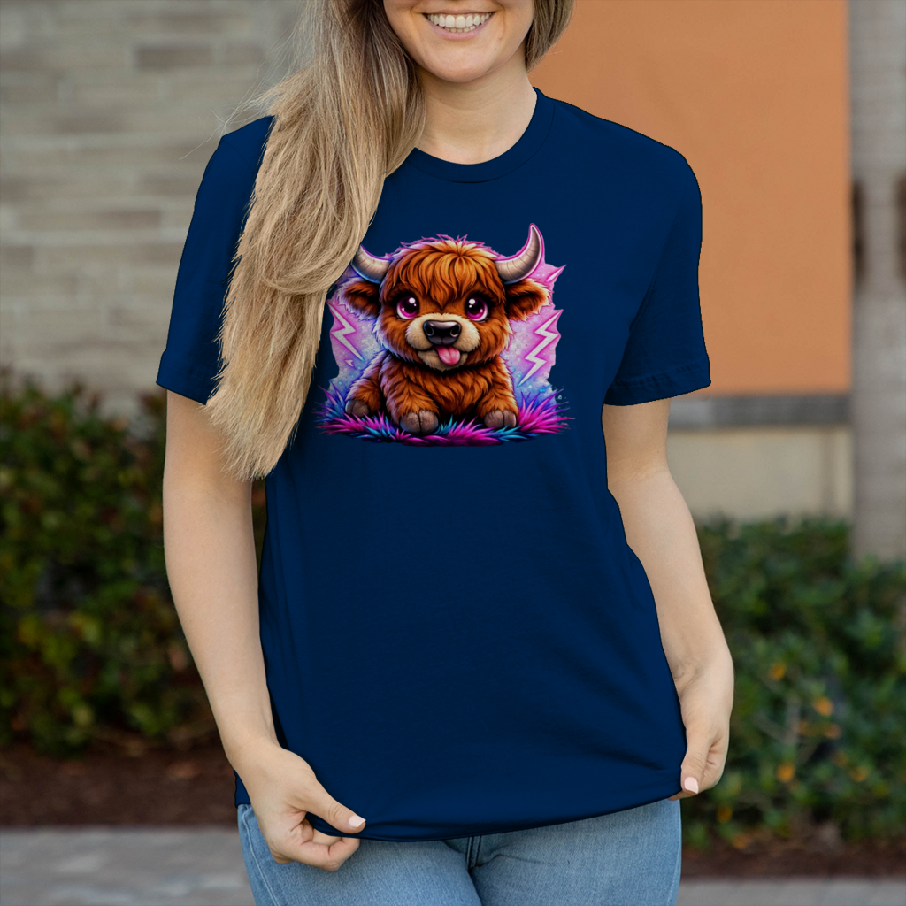 Damen T-Shirt Verspielte Hochlandrinder mit leuchtenden Hörnern
