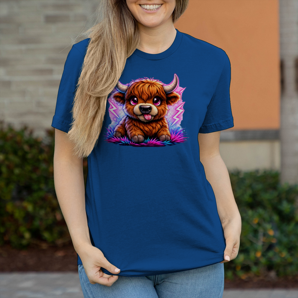 Damen T-Shirt Verspielte Hochlandrinder mit leuchtenden Hörnern