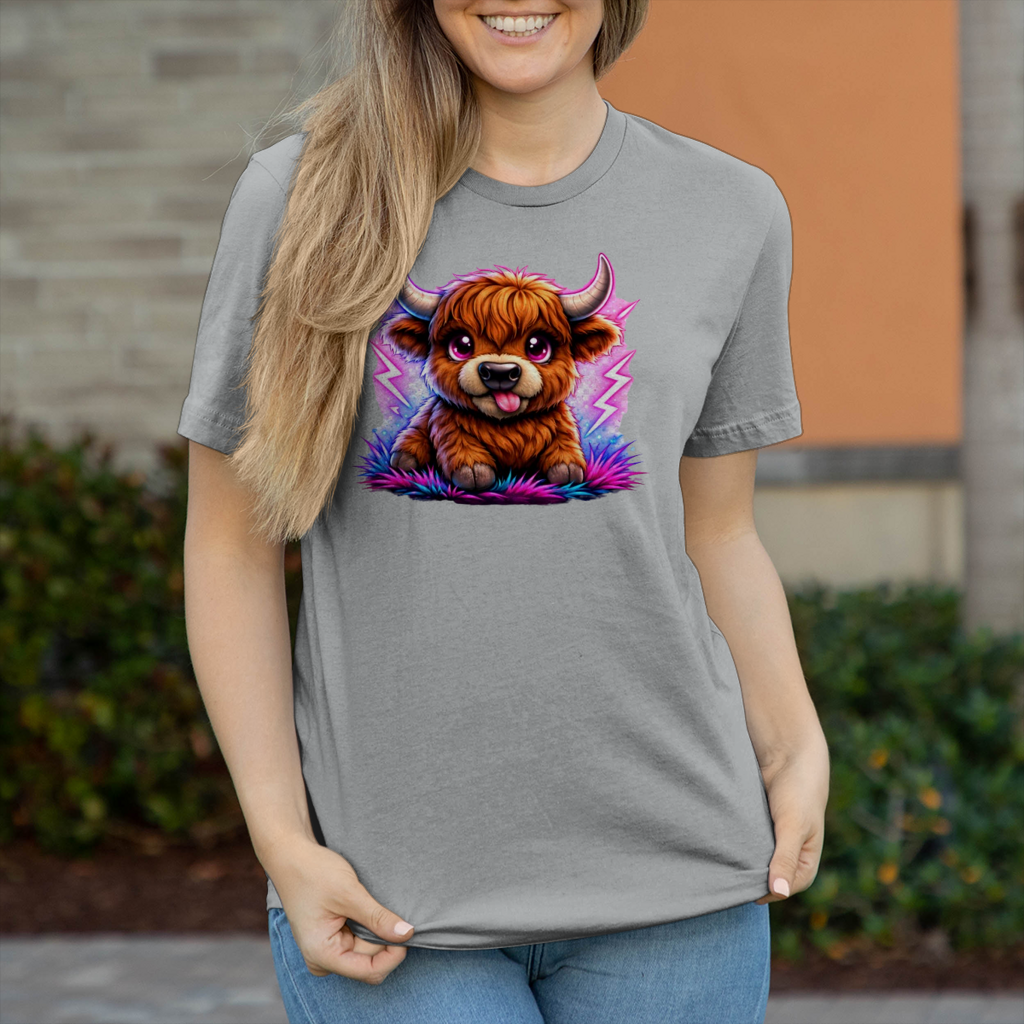 Damen T-Shirt Verspielte Hochlandrinder mit leuchtenden Hörnern