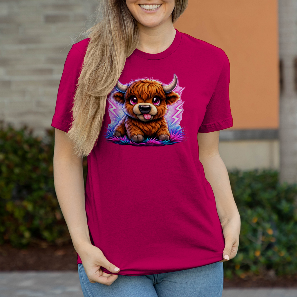 Damen T-Shirt Verspielte Hochlandrinder mit leuchtenden Hörnern