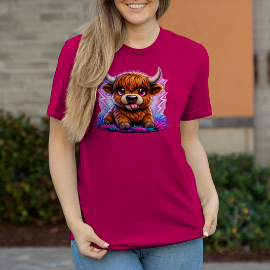 Damen T-Shirt Verspielte Hochlandrinder mit leuchtenden Hörnern