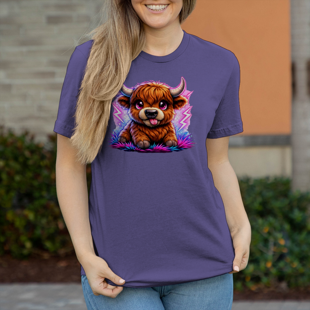 Damen T-Shirt Verspielte Hochlandrinder mit leuchtenden Hörnern