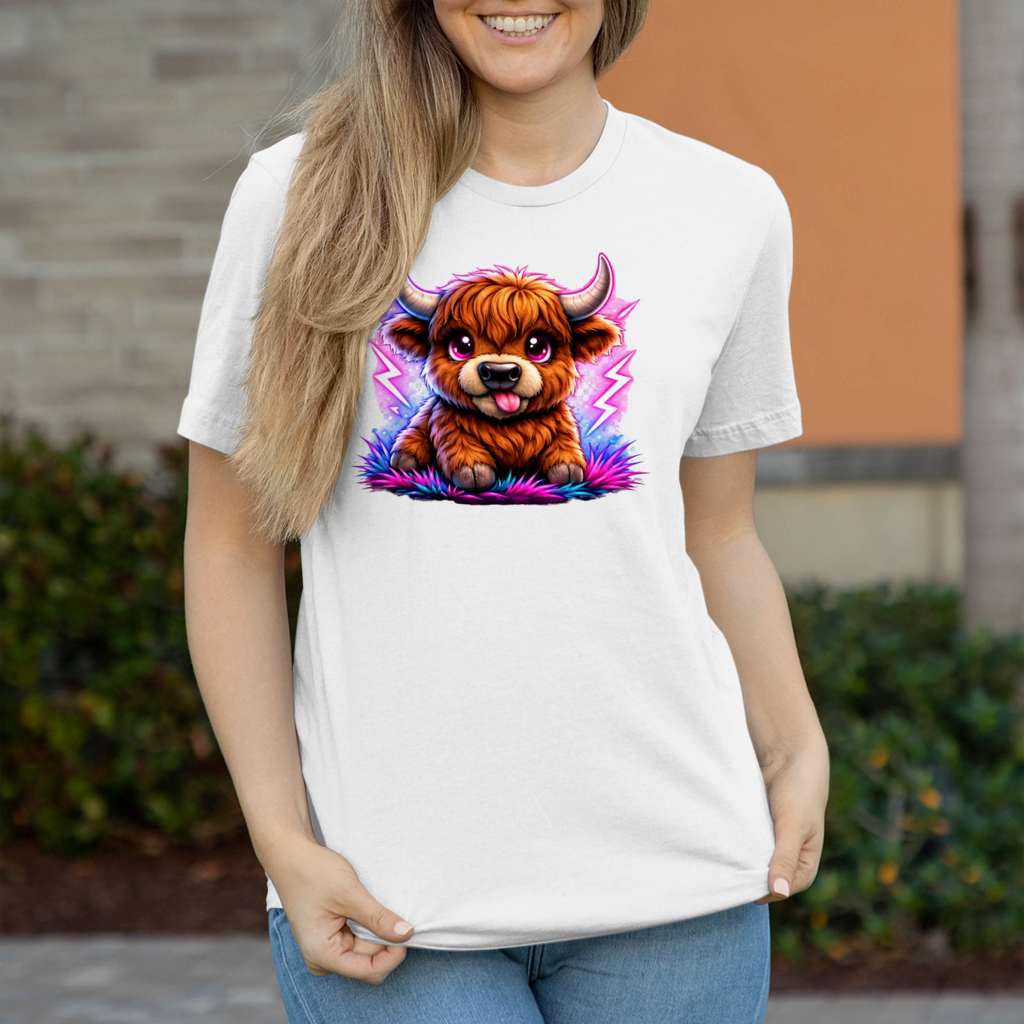 Damen T-Shirt Verspielte Hochlandrinder mit leuchtenden Hörnern