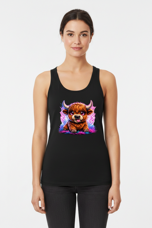 Damen Basic Tank Top Verspielte Hochlandrinder mit leuchtenden Hörnern