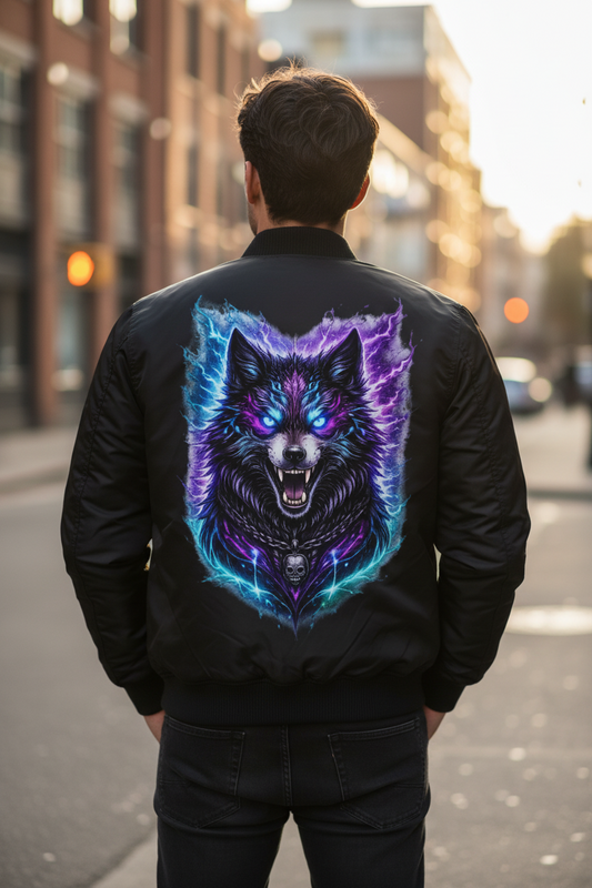 Bomber Jacke Dämonischer Wolf mit elektrischer Aura