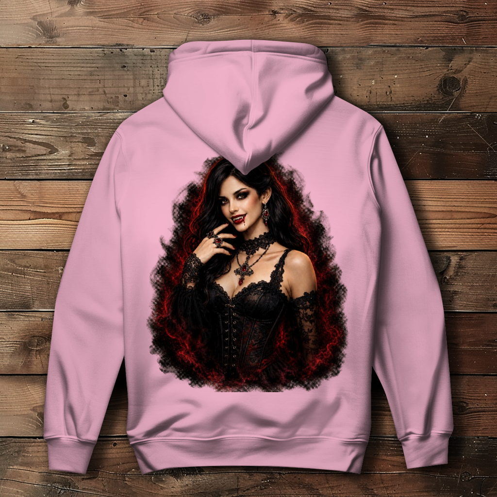 Damen Hoodie Dunkle Gothic-Vampirin im rauchigen Nebel
