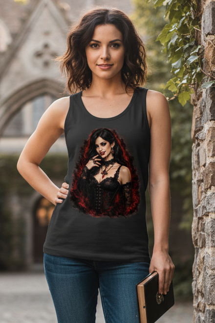 Damen Basic Tank Top Dunkle Gothic-Vampirin im rauchigen Nebel