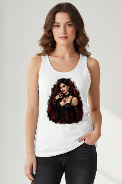 Damen Basic Tank Top Dunkle Gothic-Vampirin im rauchigen Nebel