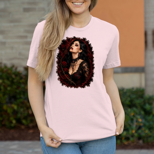 Damen T-Shirt Dunkle Schönheit im Rosenkranz