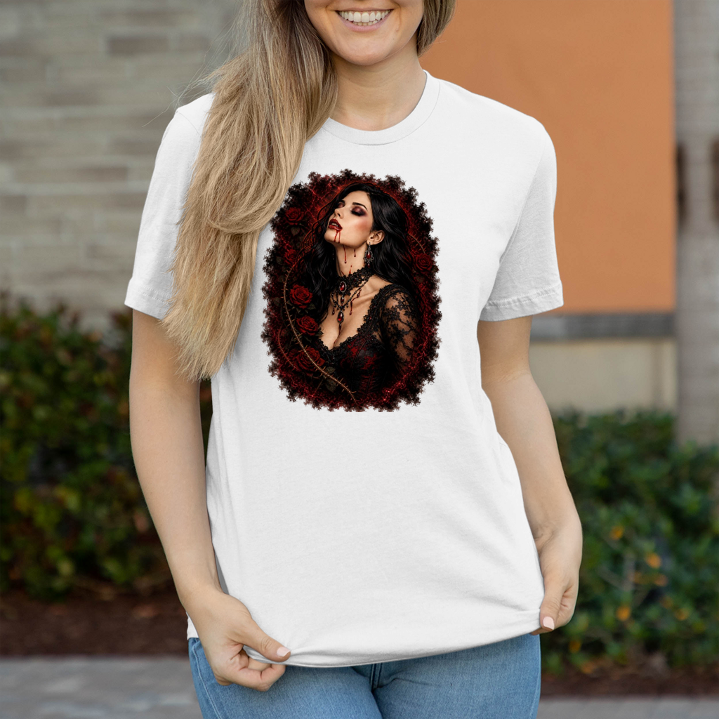 Damen T-Shirt Dunkle Schönheit im Rosenkranz