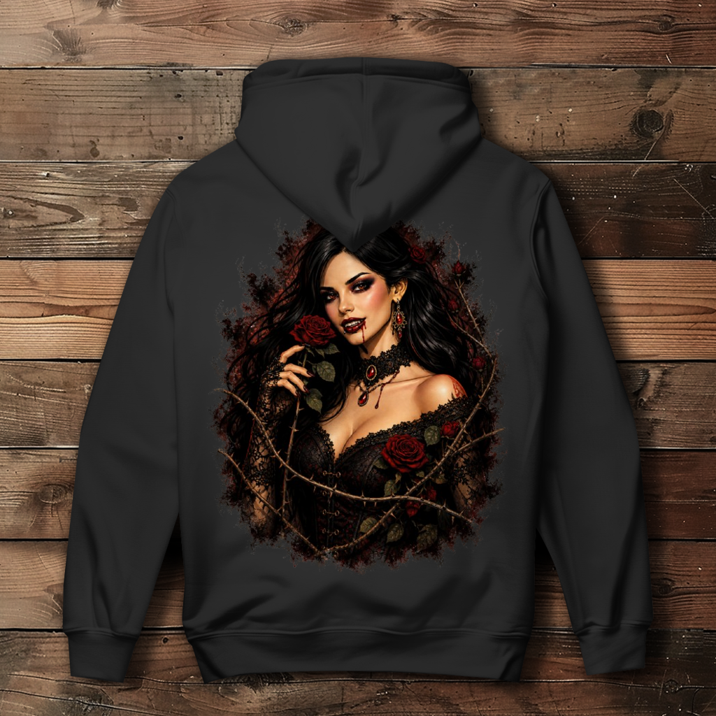 Damen Hoodie Vampirische Schönheit mit Dornenrosen
