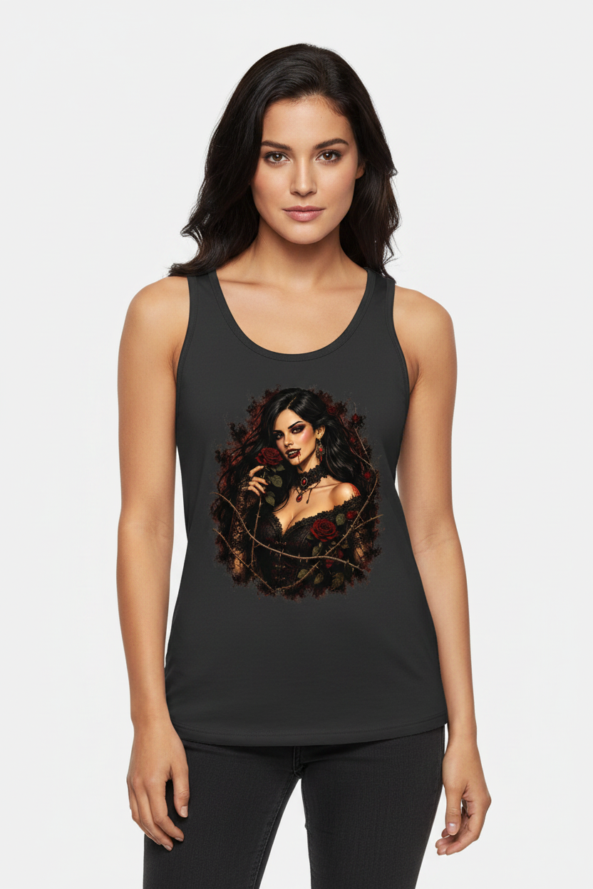 Damen Basic Tank Top Vampirische Schönheit mit Dornenrosen