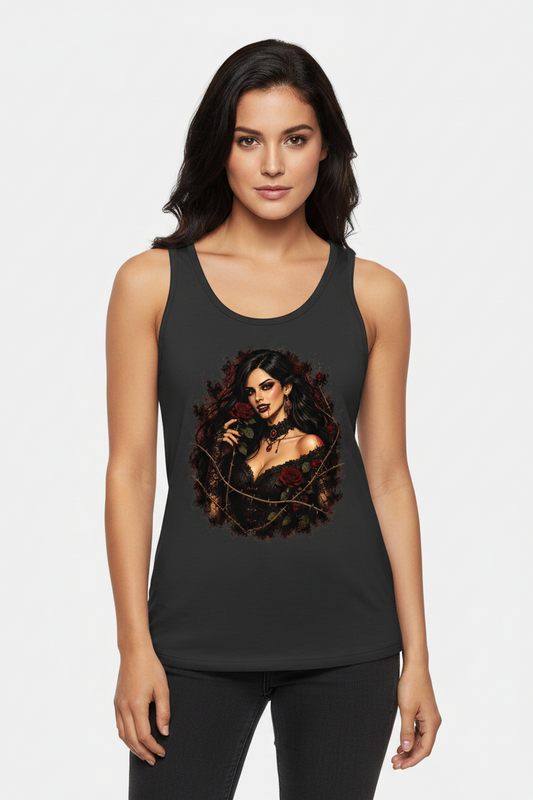 Damen Basic Tank Top Vampirische Schönheit mit Dornenrosen