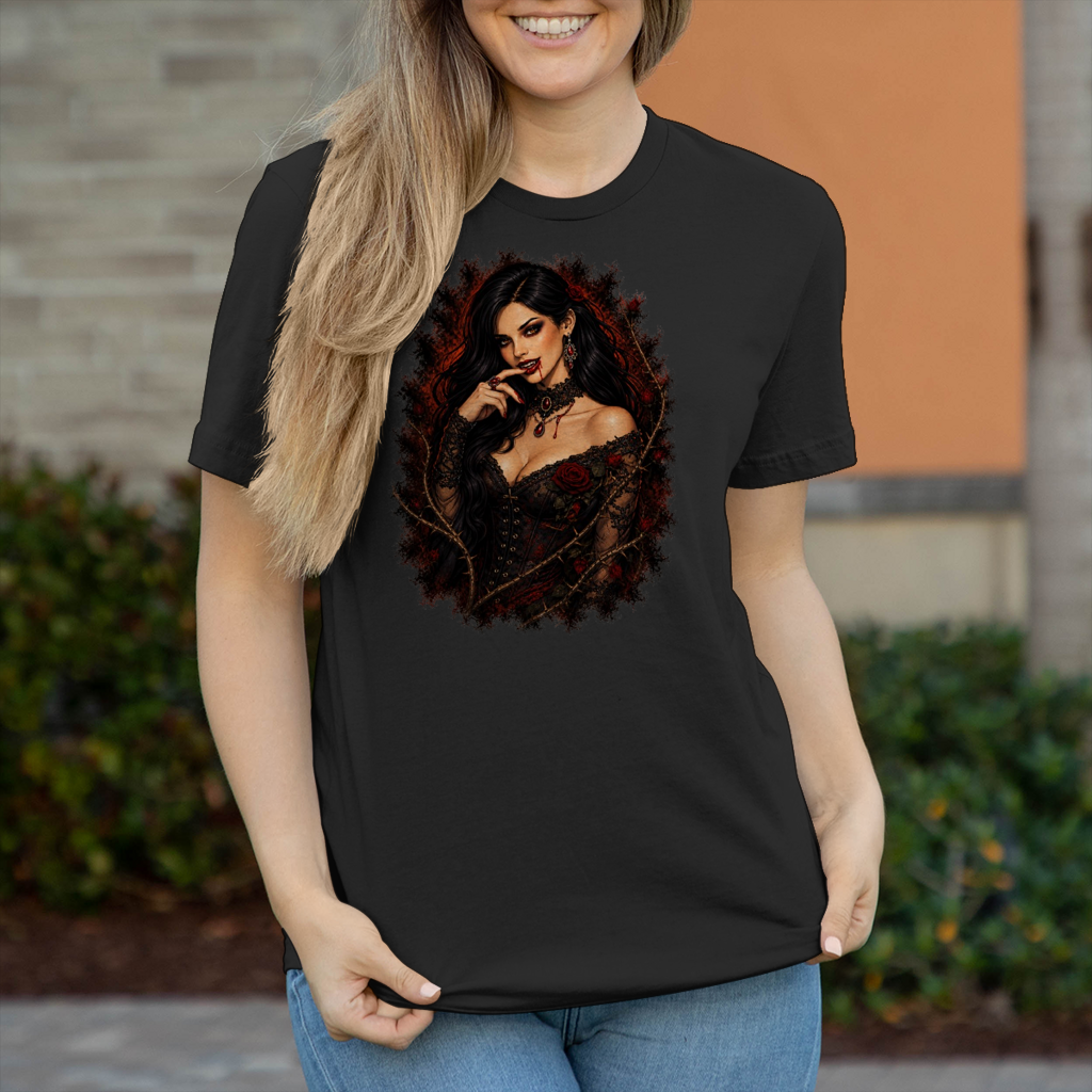 Damen T-Shirt Gothic vampirische Verführung mit Rosen