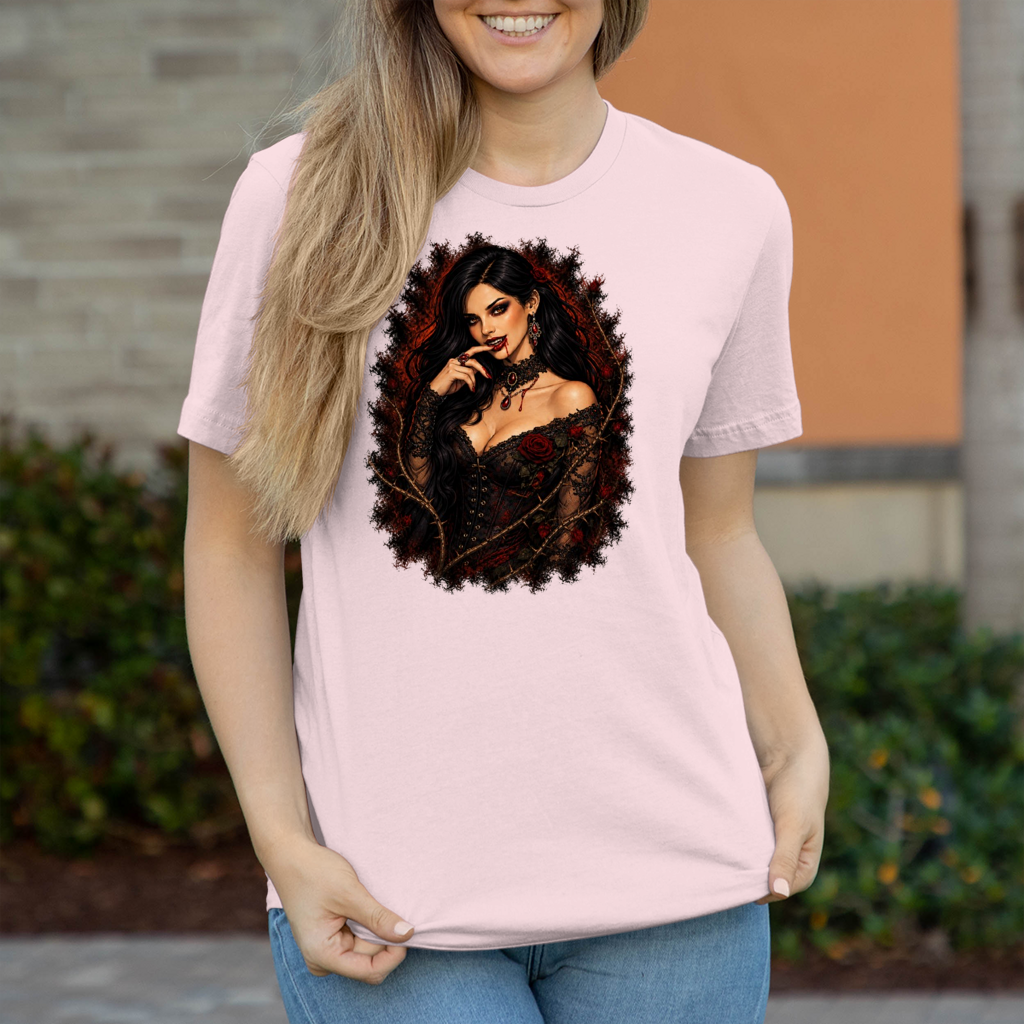 Damen T-Shirt Gothic vampirische Verführung mit Rosen