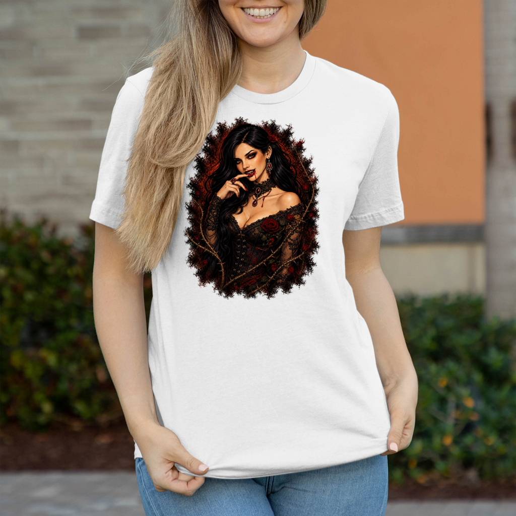 Damen T-Shirt Gothic vampirische Verführung mit Rosen