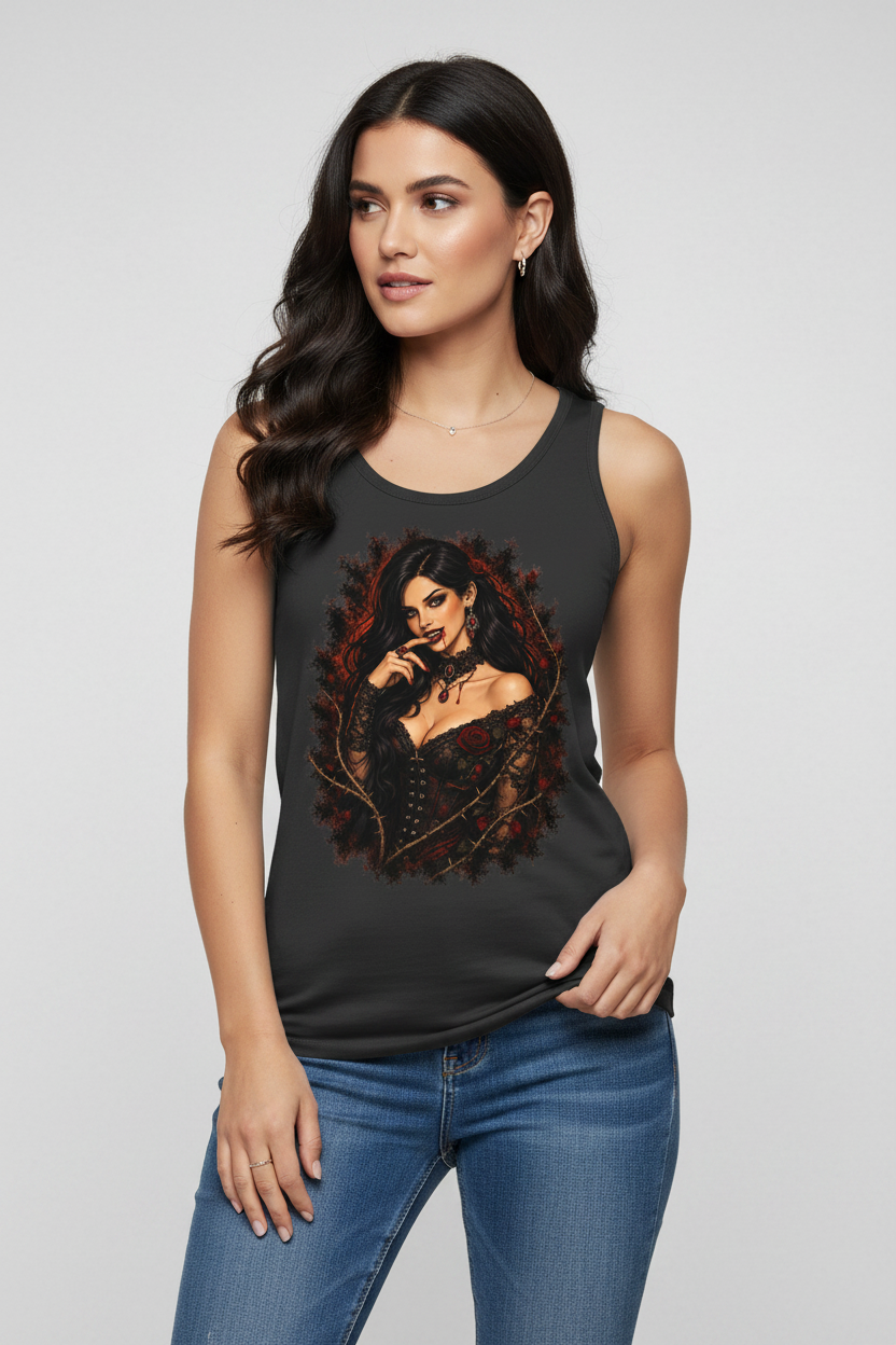 Damen Basic Tank Top Gothic vampirische Verführung mit Rosen