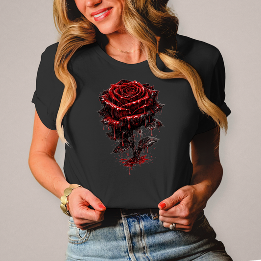 Damen T-Shirt Blutige Rose im Dunkeln