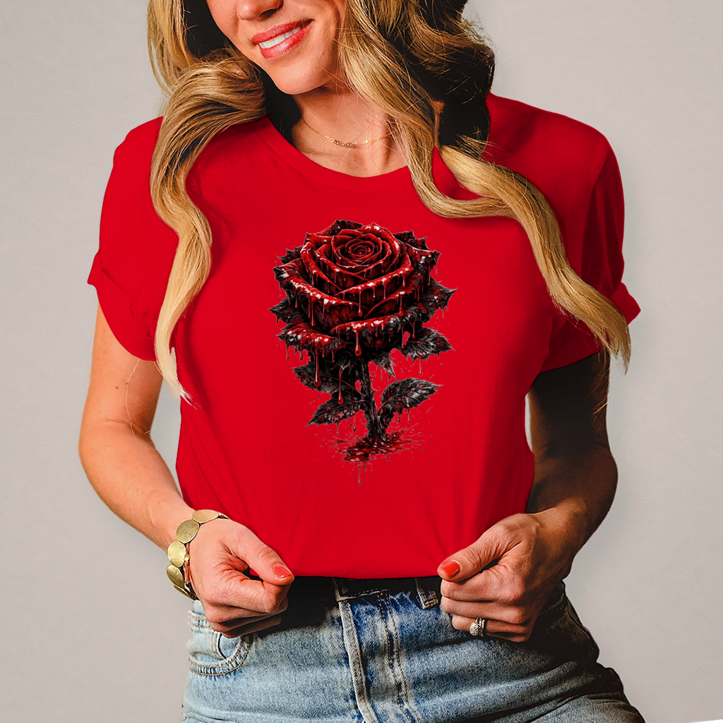 Damen T-Shirt Blutige Rose im Dunkeln
