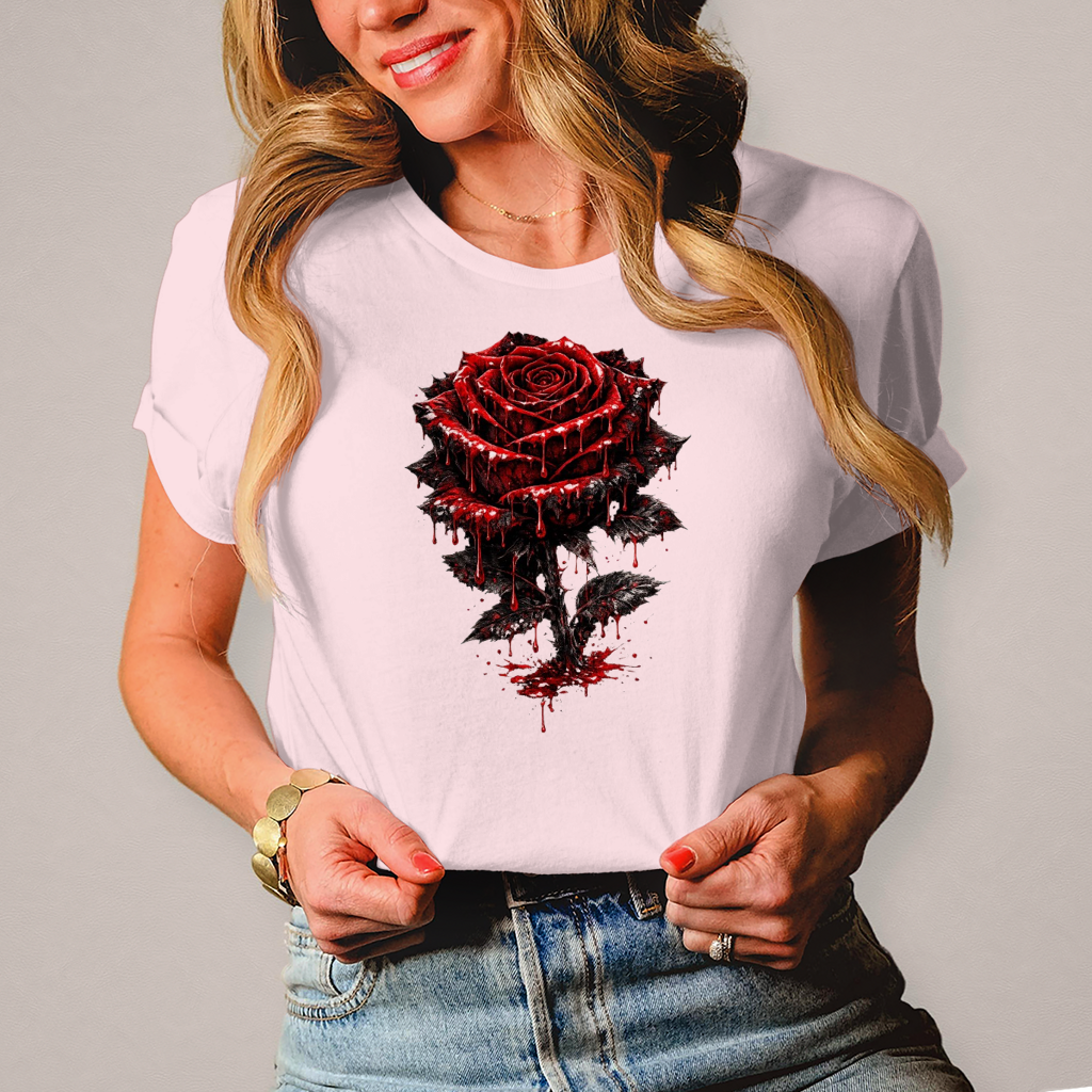 Damen T-Shirt Blutige Rose im Dunkeln