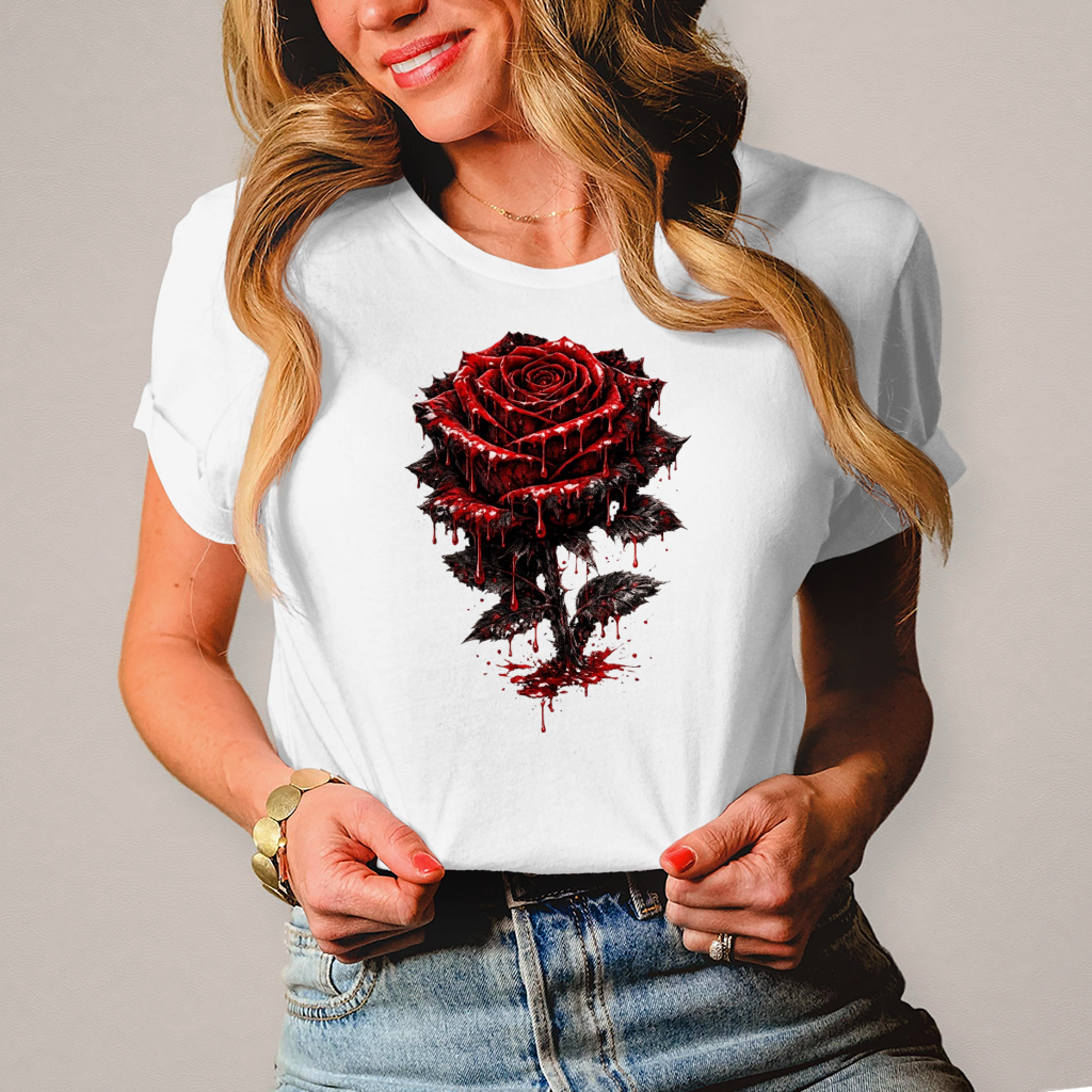 Damen T-Shirt Blutige Rose im Dunkeln