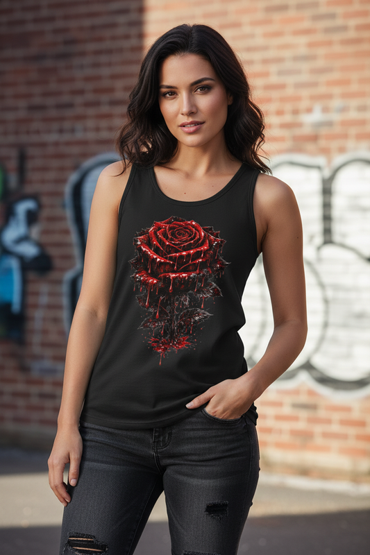 Damen Basic Tank Top Blutige Rose im Dunkeln