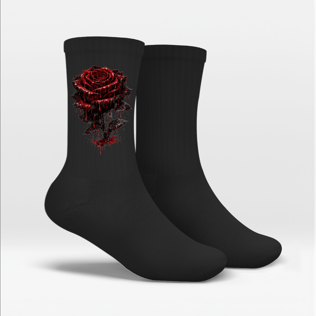 Socken Blutige Rose im Dunkeln
