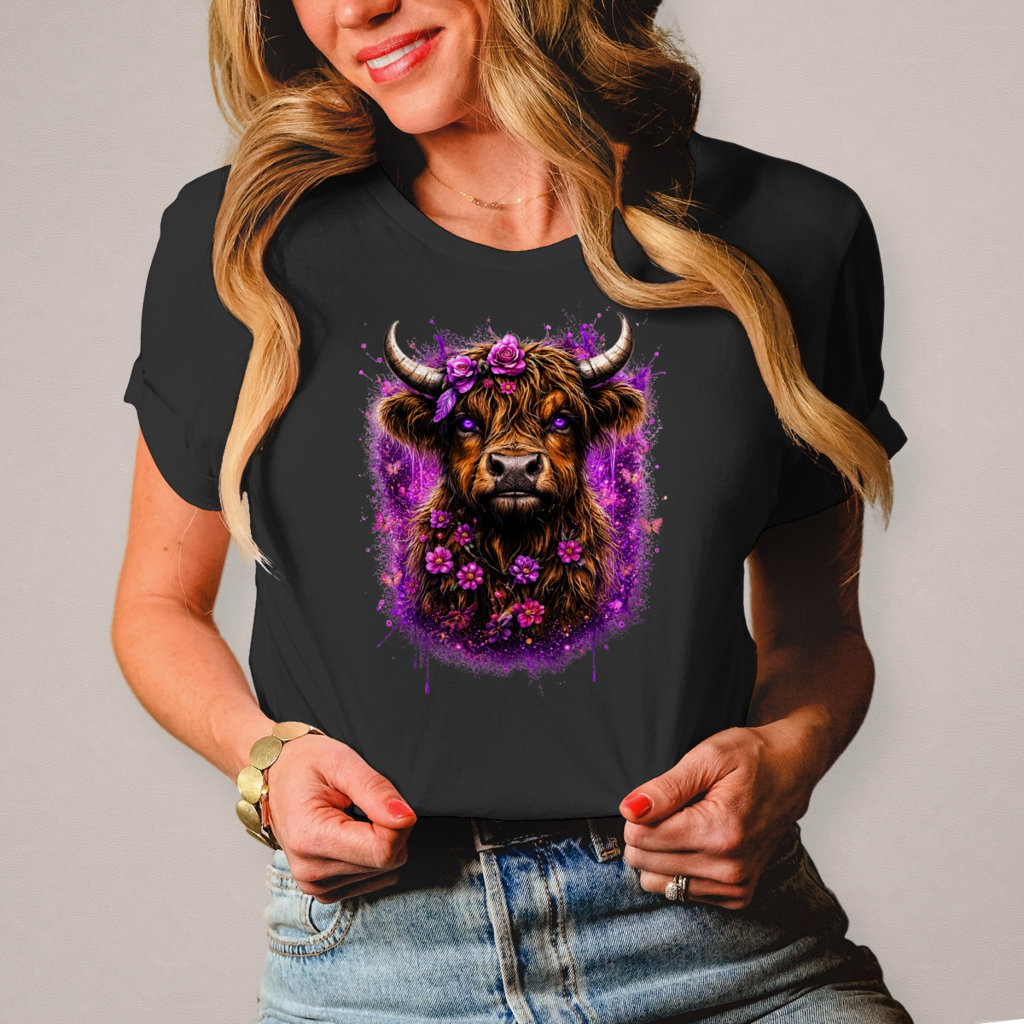 Damen T-Shirt Magischer Highlander mit Blumenkrone