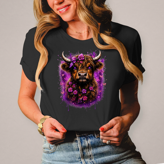 Damen T-Shirt Magischer Highlander mit Blumenkrone