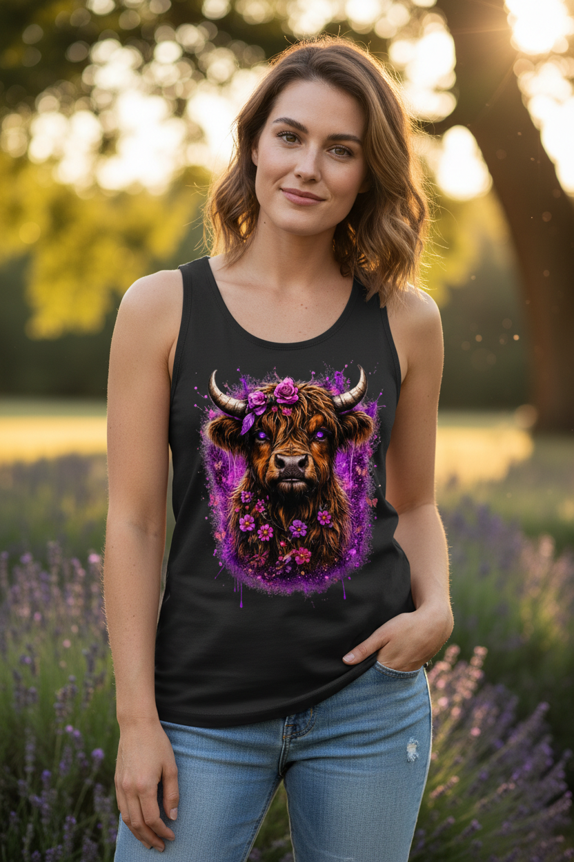 Damen Basic Tank Top Magischer Highlander mit Blumenkrone
