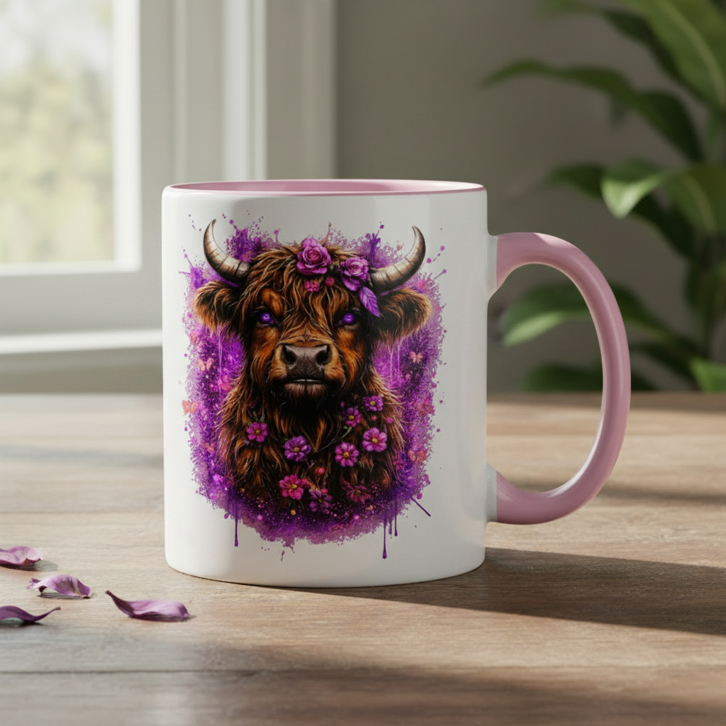 Tasse zweifarbig Magischer Highlander mit Blumenkrone