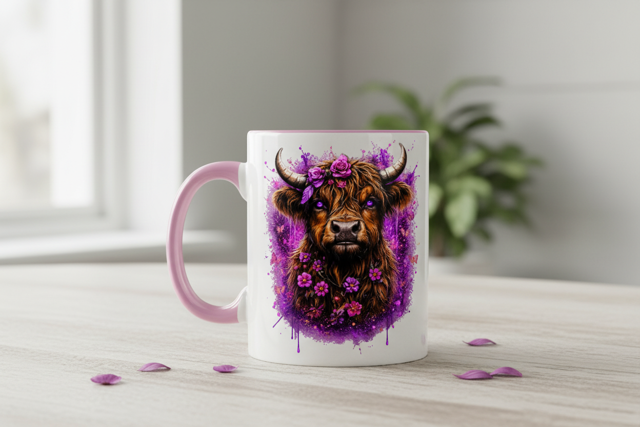 Tasse zweifarbig Magischer Highlander mit Blumenkrone